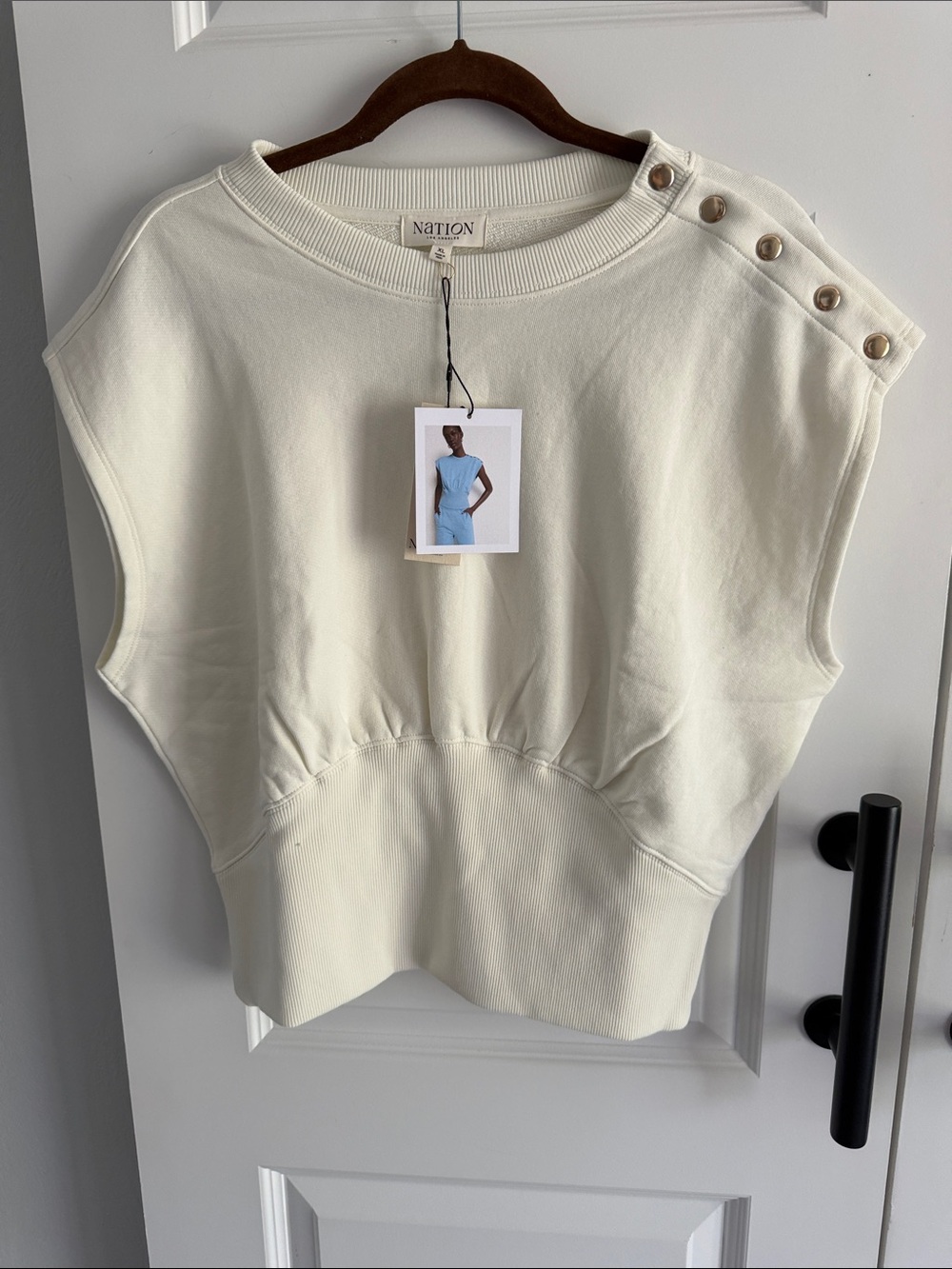Anthro Nation‎ Los Angeles Ivory Sleeveless Button-Shoulder Sweat Top XL - Picture 2 of 7